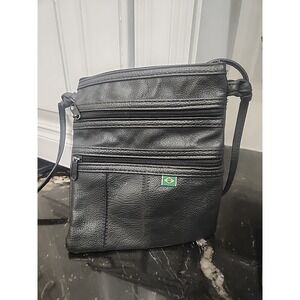 Vintage Brazilian Leather Crossbody Bag Black Travel Purse w/ Multiple Zippers